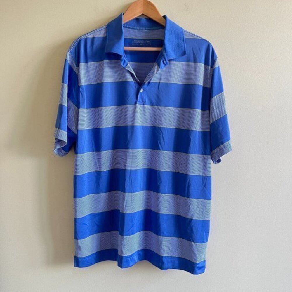 Nike Golf Ultra Stripe Performance Stretch Dri Fit Polo Top‎ Blue Mens Size XL